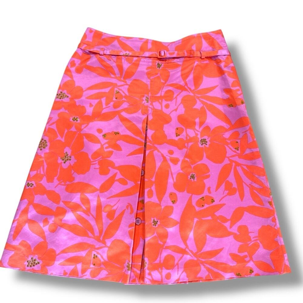 Silk Vintage Skirt Jeweled A Line Belted Clasp Size 6